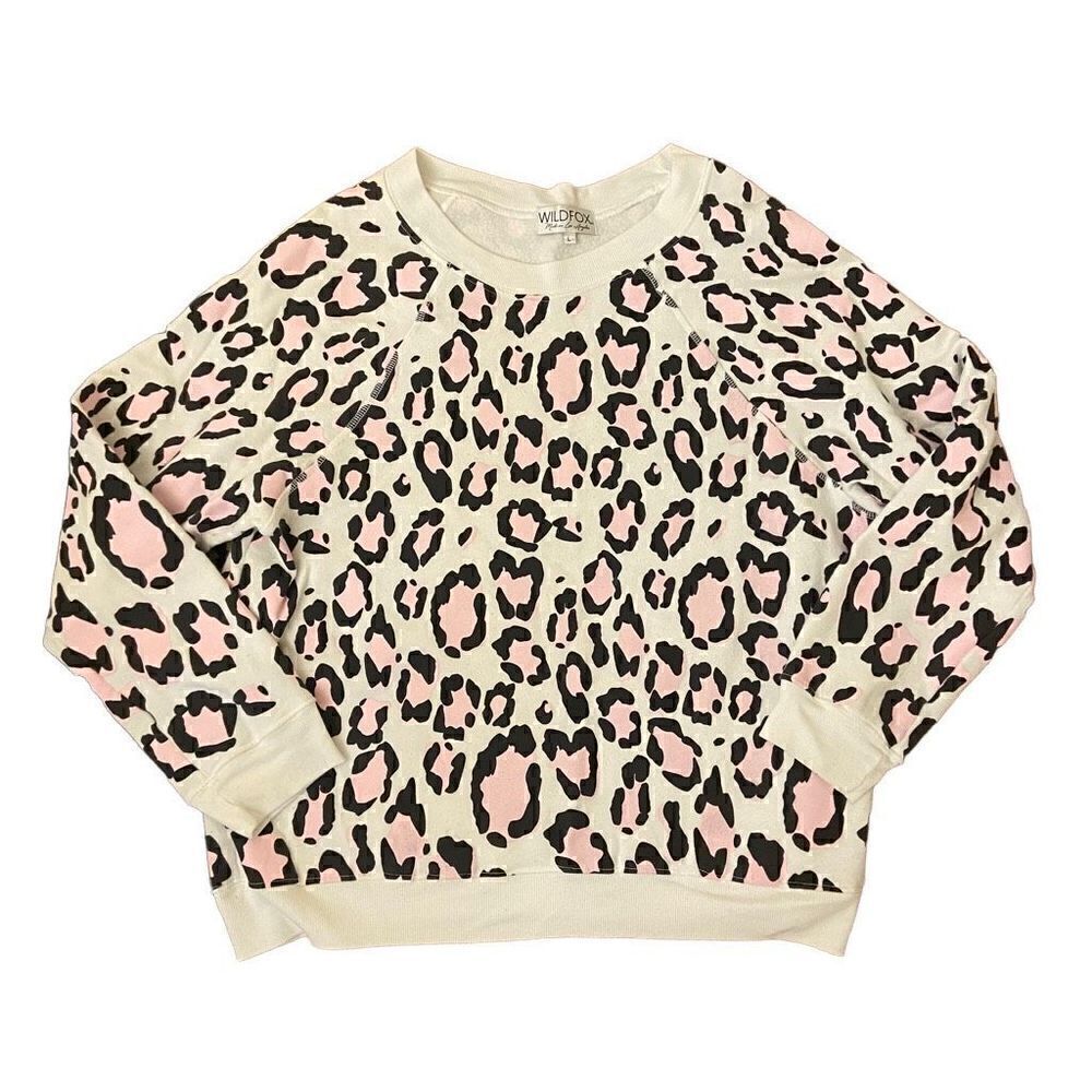 Wildfox Sommers Leopard Print Oversized Sweatshirt White Pink Black Large